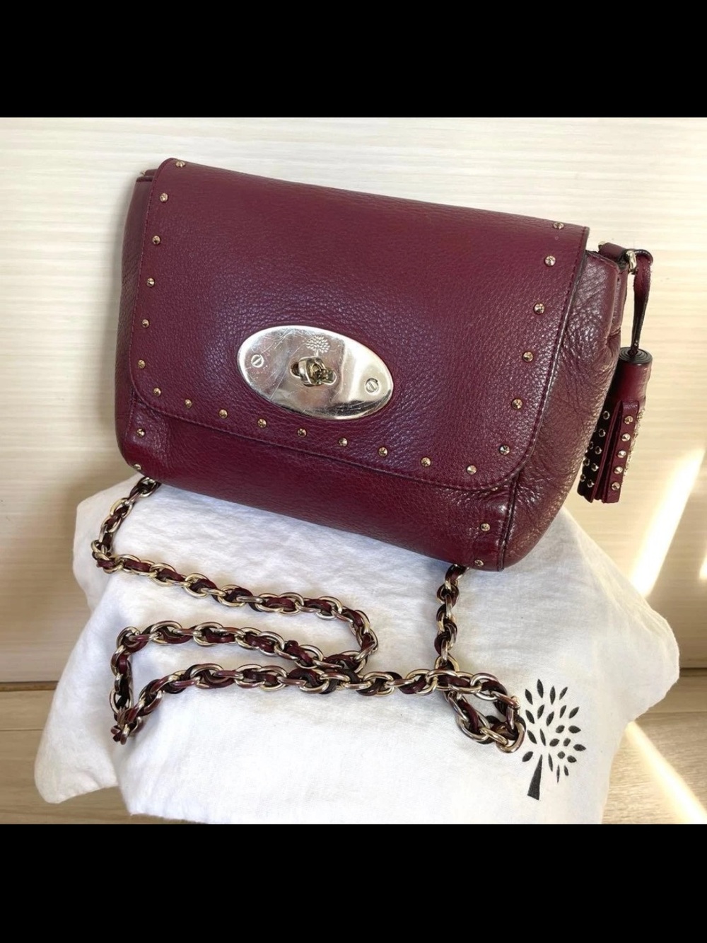 Mulberry Stud-Trim Leather Crossbody in Burgundy